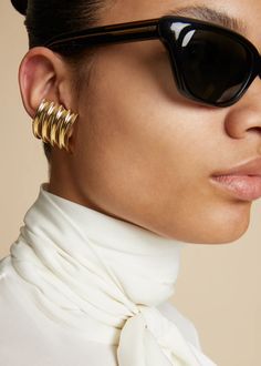 The Small Julius Panel Earrings in Gold– KHAITE Sculptural Earrings, Small Earrings Gold, Photographing Jewelry, Machine Age, Chunky Earrings, Nail Ring, Elsa Peretti, Spring Summer Collection, Earrings In Gold