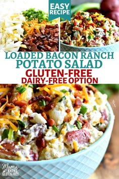 loaded bacon ranch potato salad with text overlay