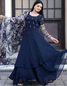 🌟 Embrace the allure of the night with our Navy Blue Faux Blooming Gown! ✨ Elevate your style with this mesmerizing gown, perfect for adding a touch of grace and charm to your special occasions and celebrations. 💙👗 #FauxBloomingGown #NavyBlueElegance #ChicFashion #SpecialOccasions #CelebrateInStyle Kids Kaftan, Suit With Dupatta, Casual Abaya, Gown With Dupatta, Modest Evening Dress, Embroidered Anarkali, Women's Robe, Blue Embroidery, Organza Dupatta