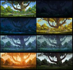 the concept art for disney's beauty and the beast is shown in four different stages