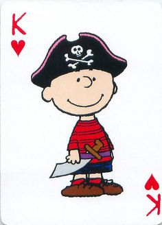 a playing card with a cartoon pirate holding a knife