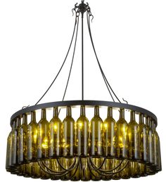 Meyda Tiffany - 158134 - 12 Light Chandelier - Tuscan Vineyard - Black Wine Bottle Lighting, Bottle Lighting, Vineyard Estate, Wine Bottle Chandelier, Tuscan Vineyard, Bottle Chandelier, Drum Shade Chandelier, Antique Green, Lighted Wine Bottles