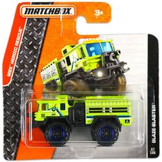 a green and black toy truck on a white background with an orange tag in the back