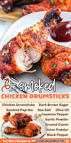 an advertisement for smoked chicken drumsticks on a plate