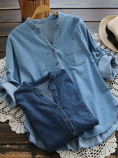 Cotton Shirts Women Casual, Denim Shirts For Women, Denim Blouse Women, Clothing Blouses, Cotton Shirts Women, Fashion Blouses, Denim Shirts, Blouse Tank Top, Clothing Casual