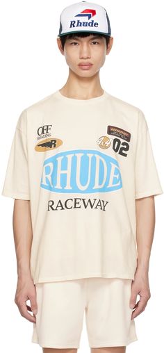 Rhude: SSENSE Exclusive Off-White Raceway Tee T-Shirt | SSENSE Tees Graphic Design, Off White Design Graphic, Front T Shirt Design, Rhude Graphic Tee, Vintage T-shirt, Graphics For T Shirts, Off White T Shirt, Art Tees, Vintage Shirt Design