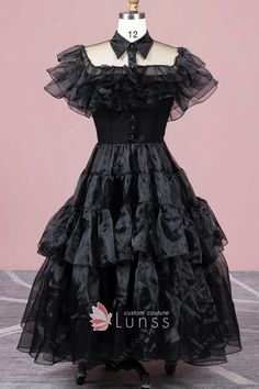 Black Organza Ball Gown, Black Organza Ball Gown Dress, Halloween Ruffled Petticoat For Party, Halloween Party Petticoat With Ruffles, Gothic Black Vintage Dress For Party, Fitted Halloween Petticoat With Ruffles, Black Petticoat For Halloween Party, Black Halloween Party Petticoat, Gothic Ruffled Petticoat For Party