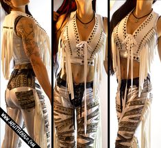 Boho Rocker Style, Alt Pants, Studded Pants, Leather Fringe Vest, Affliction Clothing, Boho Rocker, Pastel Goth Outfits, Wrestling Gear