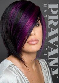 Sexy Purple Highlights! - The HairCut Web Purple And Black Hair, Black Hair Short, Hair Color Ideas For Brunettes Short, Edgy Hair Color, Short Hair Highlights, Short Hair Wigs, Short Straight Hair, Edgy Hair