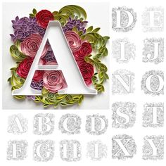 the letters are made out of paper and decorated with different types of flowers, such as roses