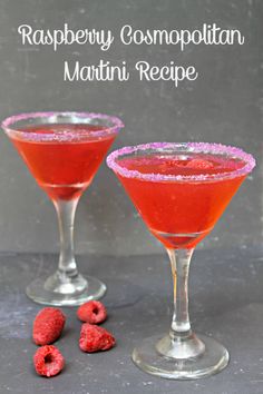 raspberry compotian martini recipe in coupe glasses