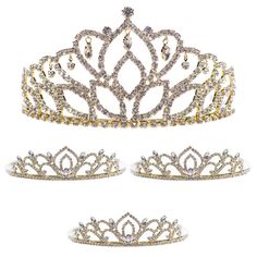 PRICES MAY VARY. WHAT MAKES THESE SETS UNIQUE: This convenient Tiara Set includes 4 sparkling tiaras to crown your royalty court's Queen and up to three Princesses, saving you time and money in your event planning BASIC DETAILS: The Set includes (1) 2 7/8" Mirabella Tiara for your Queen and (3) 1 1/2" Kiley Tiaras for your Princesses. All tiaras are made of gold metal and various sizes and shapes of crystal rhinestones FLEXIBILITY: Everybody on your royalty court will appreciate the adjustabilit Three Princesses, Queen And Princess, Princess Tiara, Crystal Rhinestone, Event Planning, Tiara, Homecoming, Gold Metal, Beauty And Personal Care