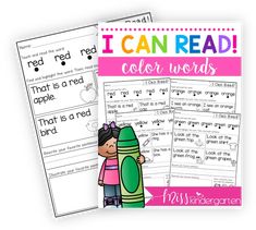 i can read and color words worksheets for kids with pictures on them, including the