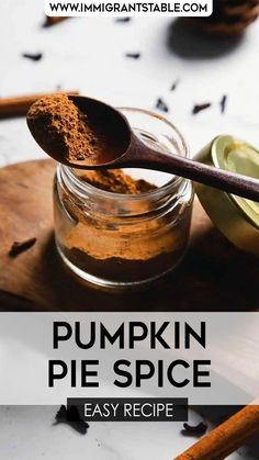 pumpkin pie spice recipe in a jar with spoon