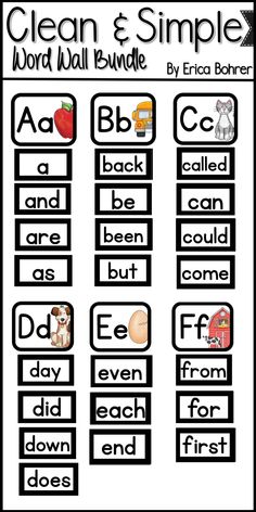 the clean and simple word wall bundle for children to practice their english language skills with