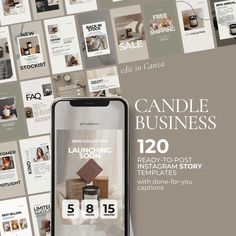 an advertisement for candle business on a cell phone with images of candles and coffee mugs