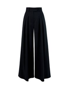 High-waisted pleated palazzo pants IPANTS.A wide waistband along with front pleats highlight the waist and make it visually thinner. Maxi pants length makes legs longer and creates an elegant silhouette Palazzo has comfortable side pockets and faux pockets on the back. Belt loops, zip, and hook-and-eye closures on the middle. High slits on the back create a magnificent effect while walking.Composition: 70% wool, 28% viscose, 2% elastane.Care: We recommend a professional dry clean. Do not wash. D Pants With Slits On The Side, Cute Pants For School, Wide Black Pants, Bayonetta Style, Black Wide Pants, Alternate Outfits, Black Suit Pants, Pleated Palazzo Pants, Palazzo Pants Outfit