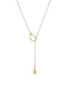 REFINED AND MINIMAL WHAT IT IS: A dewdrop inspired necklace on a delicate chain threaded through an abstracted loop WHY IT'S SPECIAL: This necklace is a minimal, simple, and refined take on the lariat necklace Sitting at 20", it's the perfect layering necklace GOOD TO KNOW: 14K gold vermeil WHY WE LOVE BING BANG NYC: Made in New York, Bing Bang NYC designs on-trend pieces with a little bit of edge. Their line is a minimalist’s dream with a big dose of whimsy thrown in. Elegant Lariat Necklace With Sliding Knot, Modern Clavicle Chain Lariat Necklace For Everyday, Modern Adjustable Drop Jewelry, Modern Lariat Necklace With Clavicle Chain, Modern Long Drop Lariat Necklace With Clavicle Chain, Minimalist Teardrop Chain Necklace With Adjustable Chain, Modern Teardrop Pendant Necklace With Delicate Chain, Modern Adjustable Lariat Necklace For Everyday, Minimalist Teardrop Chain Necklace For Everyday