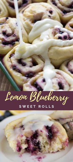 lemon blueberry sweet rolls with icing on a plate