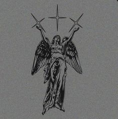 an image of the statue of jesus holding two crosses in front of a cross on a gray background