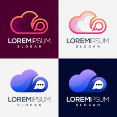 four logos for cloud computing company with different colors and shapes, including one in the shape of