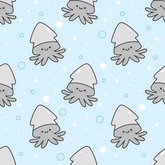 an image of many squids with hats on their heads in the snow seamless pattern