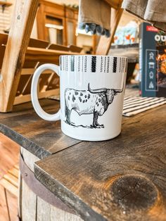 Ranch Life Longhorn Mug - 19 oz. - Allure Boutique WY Western Cups, Western Tumbler Cups Ranch, Western Mug Coffee Cups, Children Bottoms, Authentic Turquoise Jewelry, Vintage Western Mugs, Cow Mug, Ranch Life, Boot Accessories