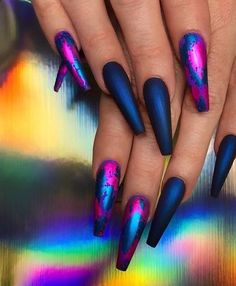 Mar 28, 2019 - #nail #nailart #nailidea #nailinspiration #naildesign #nagel #nageldekoration #chiodo #clou #uña Coffin Nails Matte, Holo Nails, Nail Swag, Foil Nails, Coffin Nails Designs, Pretty Acrylic Nails, Nail Polishes