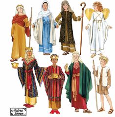 Three Wise Men - Shepherds - King - Angels Sewing Pattern for Boys' and Girls' Nativity Costumes. All sizes are included in one packet. Wisemen Costume, Shepherd Costume, Childrens Sewing Patterns, Costume Sewing Patterns, Christmas Decorations For Kids, Three Wise Men, Costume Patterns, Sewing Patterns For Kids