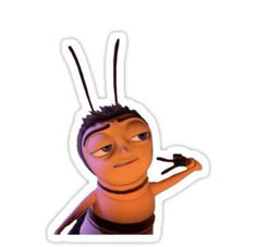 a sticker with an image of a bug on it's face and hands