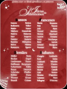 a red and white poster with the names of different countries in spanish, english and french