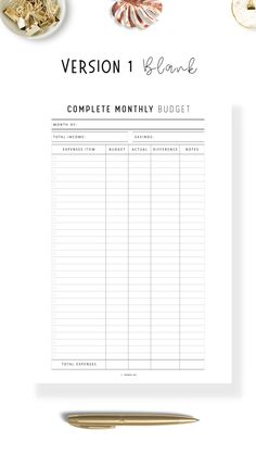 a printable workbook with the text version 1 complete month budget