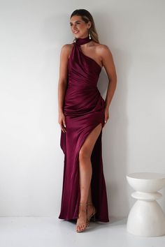 Aletta Soft Satin Maxi Gown | Dark Wine Oh Hello Clothing, Burgundy Formal Dress, Formal Bridesmaids Dresses, Burgundy Bridesmaid Dresses, Maxi Gown, Satin Maxi, Maxi Gowns, Neck Scarf, 50's Dress