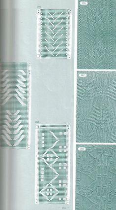 four different patterns are shown on the side of a sheet of white paper with blue and green colors