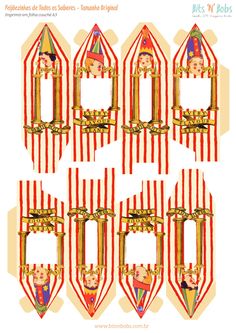 a set of six circus photo frames with clowns on them in red and yellow stripes