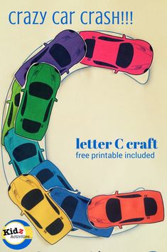 an advertisement for a car wash with colorful cars in the shape of a letter c