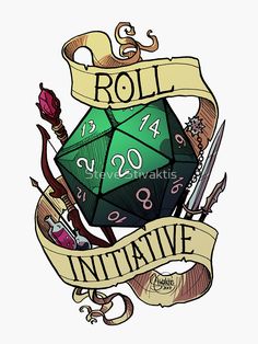 an image of a dice with the words roll on it and some other items around it