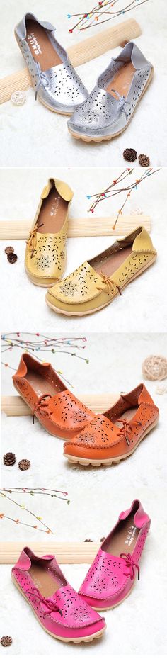 US$16.60 Big Size Breathable Hollow Out Flat Lace Up Soft Leather Shoes Socofy Shoes, Cute Flats, Women Flats, Ankle Boots Flat, Casual Denim, Cute Shoes, Womens Flats