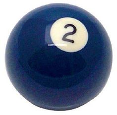 a blue pool ball with the number two on it's side and white letters