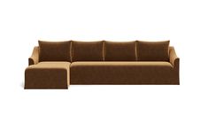 a brown couch sitting on top of a white floor