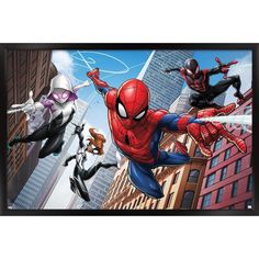 the amazing spider - man and his friends are flying through the air