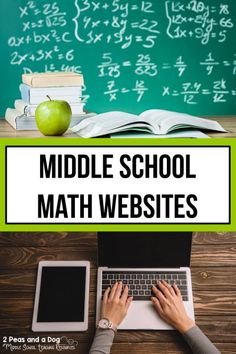 a person typing on a laptop with the words middle school math website above it and an apple