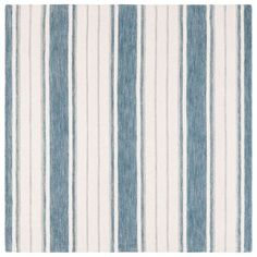 a blue and white striped rug