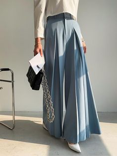 High Waisted Wide Leg Pleated Solid Color Casual Pants Bottoms Trousers BLUE-One_size Cullotes Pants, Pants For Woman, Wide Leg Dress Pants, Casual Wide Leg Pants, Loose Trousers, Pantalon Large, Baggy Pants, Pleated Pants, High Waisted Trousers