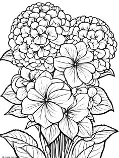 a bouquet of flowers with leaves coloring page