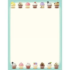 cupcakes are lined up in front of an empty paper