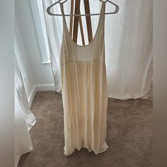 New. Never Worn. Long. Sleeveless. Beige Sundress For Brunch During Beach Season, Summer Beige Cotton Sundress, Beige Cotton Summer Sundress, Beige Cotton Sundress For Summer, Beige Sleeveless Summer Sundress, Beige Sleeveless Sundress For Vacation, Beige Sleeveless Beach Cover-up Dress, Neutral Cotton Beach Dress, Cream Maxi Summer Dress