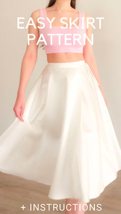 a woman wearing a skirt and crop top with text overlay that reads easy skirt pattern