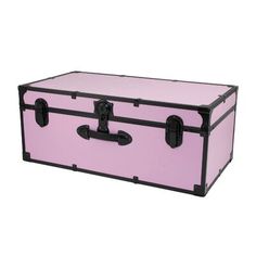 a pink and black trunk is shown against a white background