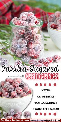 an advertisement for vanilla sugared cranberries